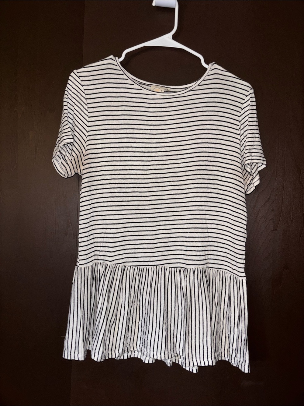 Striped Short-Sleeve Peplum Tunic - Black & White